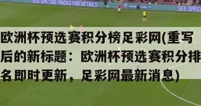 欧洲杯预选赛积分榜足彩网(重写后的新标题：欧洲杯预选赛积分排名即时更新，足彩网最新消息)