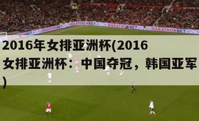 2016年女排亚洲杯(2016女排亚洲杯：中国夺冠，韩国亚军)